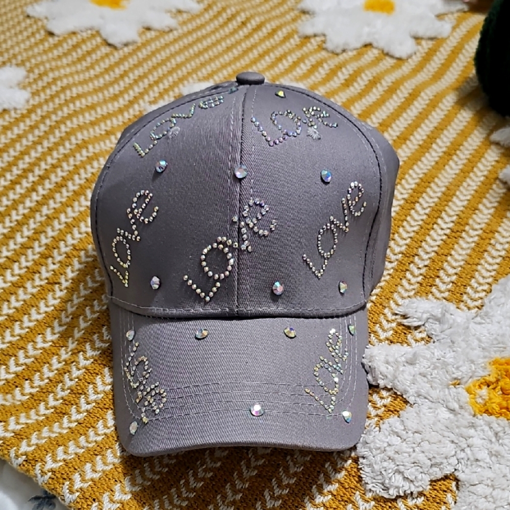 Gray Embroidered Text Baseball Hat